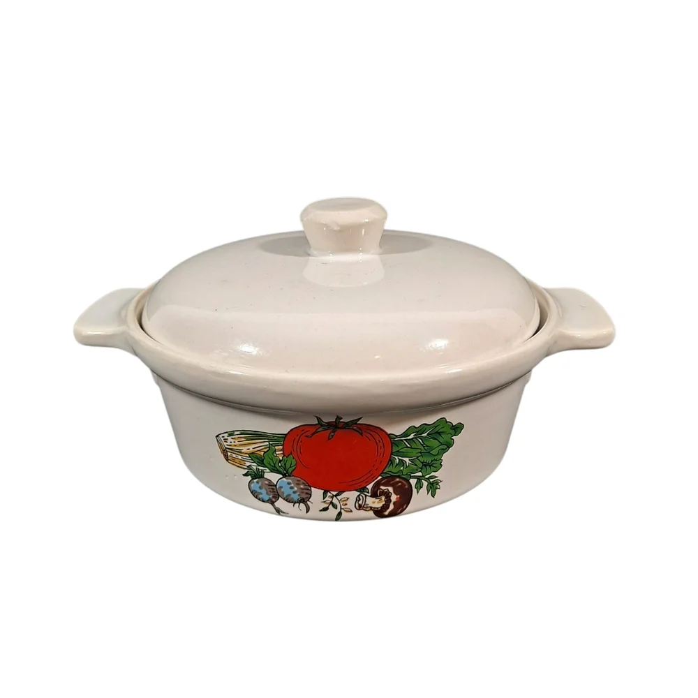 Vintage Tomato Ceramic Crock With Lid Set Of 2 Covered Soup Bowl Made in Japan
